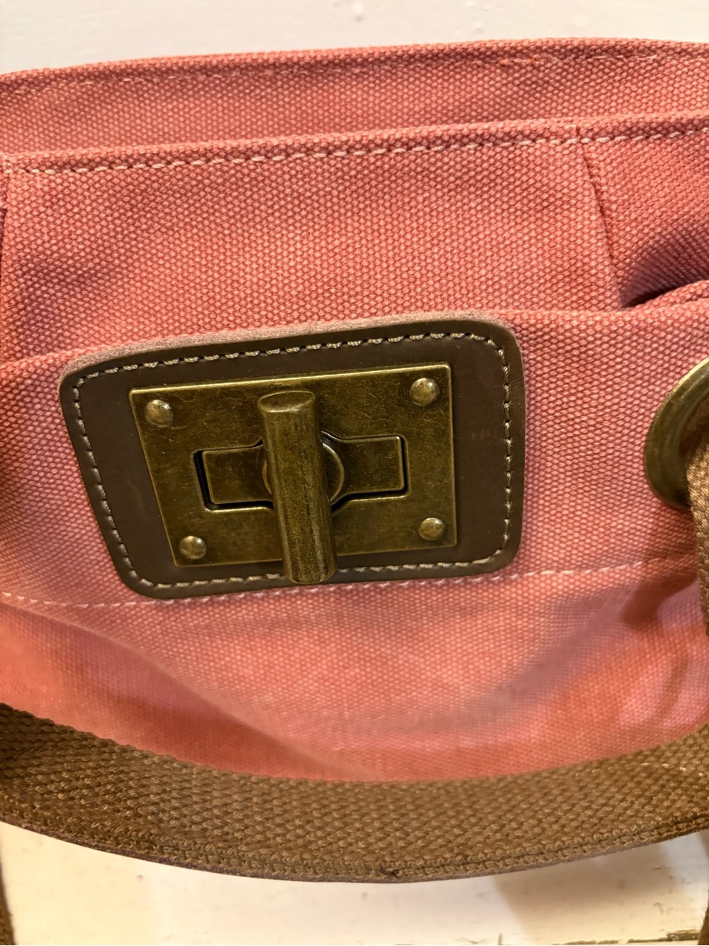 Zede Dusty Rose Canvas Crossbody Bag with Brass Turn-Lock Zede - Picture 3 of 6